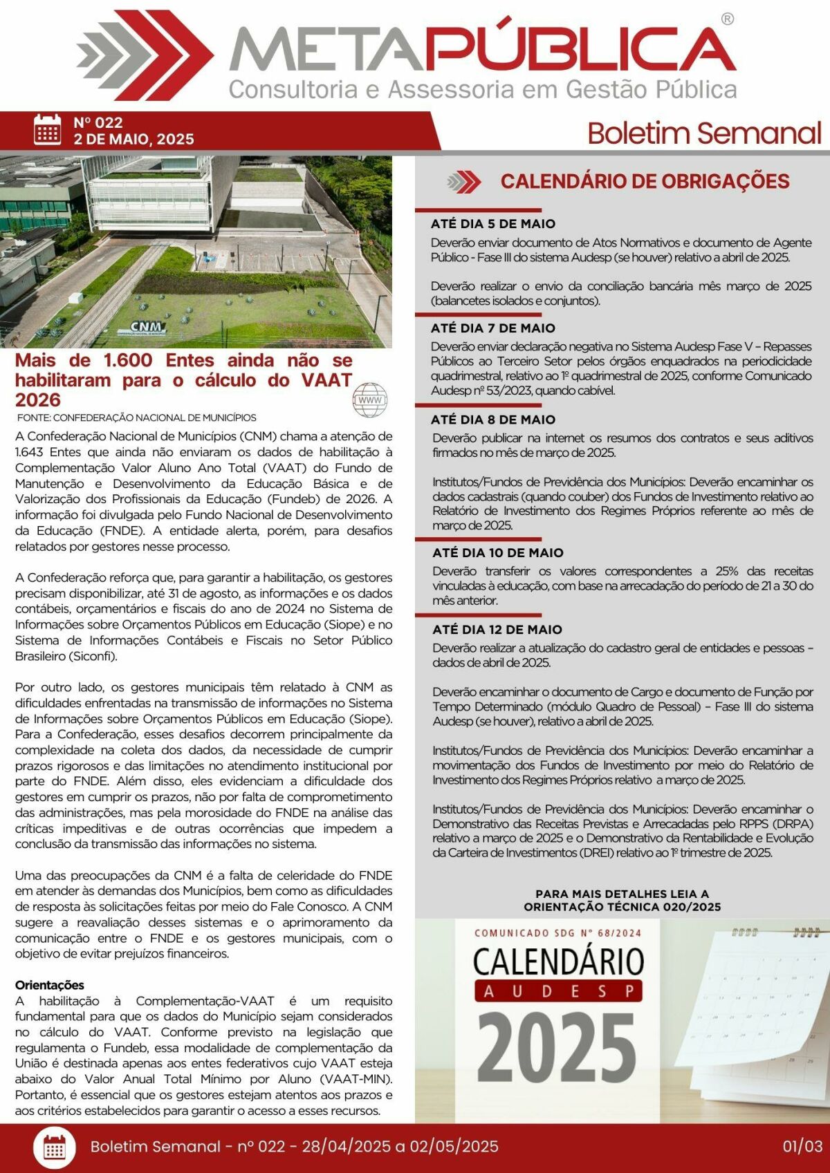 Imagem principal de BOLETIM SEMANAL Nº 022